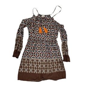 Altard State Dress Brown Bohemian Long Sleeve Cold Shoulder Tassel Mini Size S